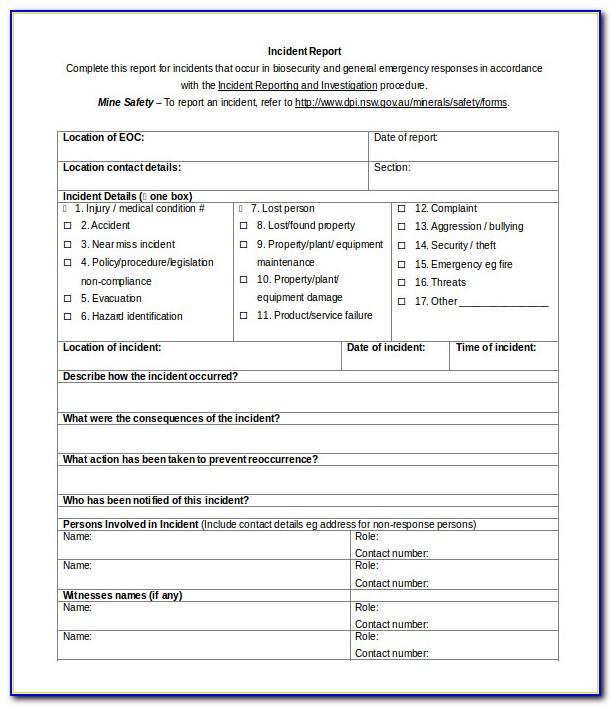 Workplace Incident Report Form Template Qld