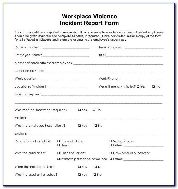 Workplace Violence Incident Report Form Template
