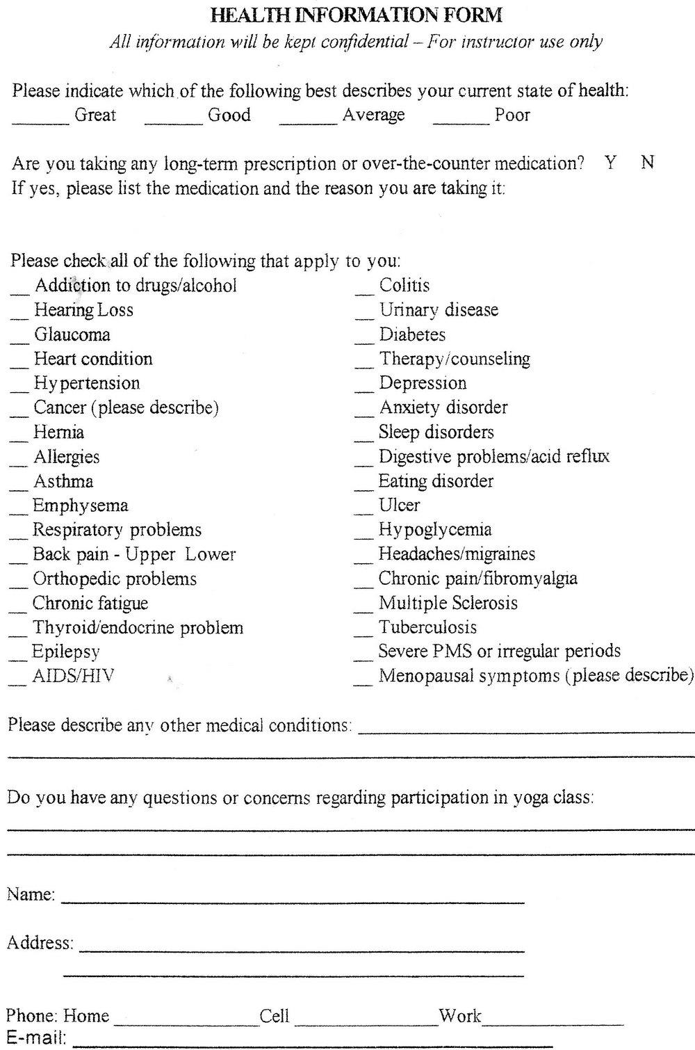 Yoga Waiver Form Template