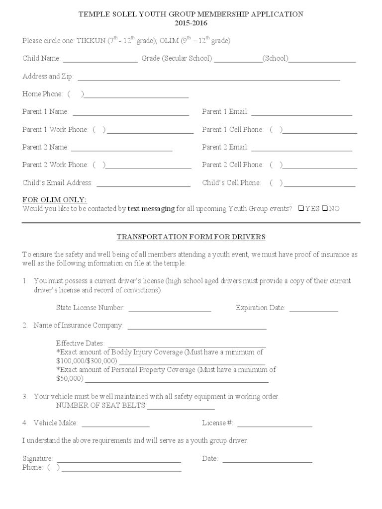 Youth Registration Form Template Word