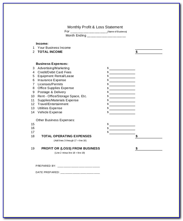 6 Month Profit And Loss Statement Template