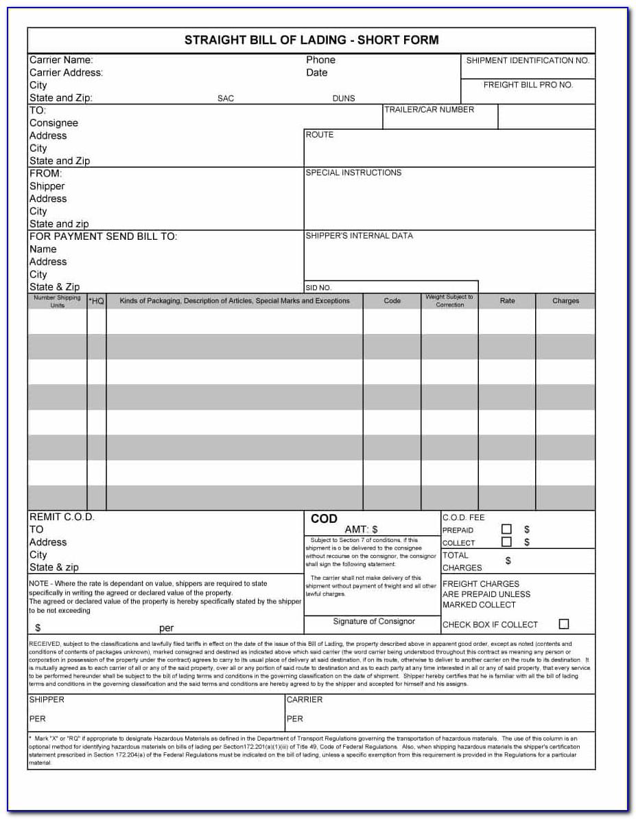 Abf Freight Bill Of Lading Form