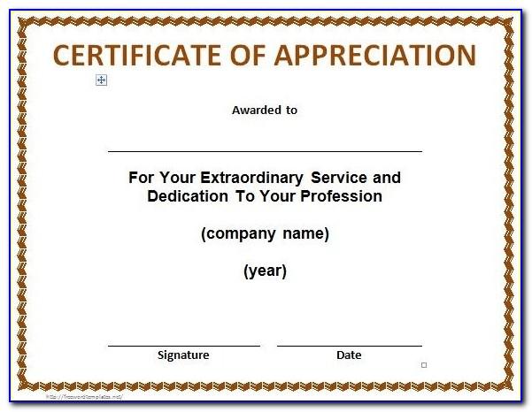Certificate Of Appreciation Template Word Doc Free