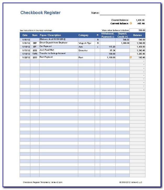 Check Register Template Excel 2007
