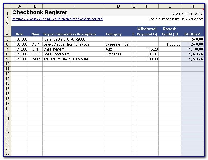 Checkbook Register Template Excel 2013