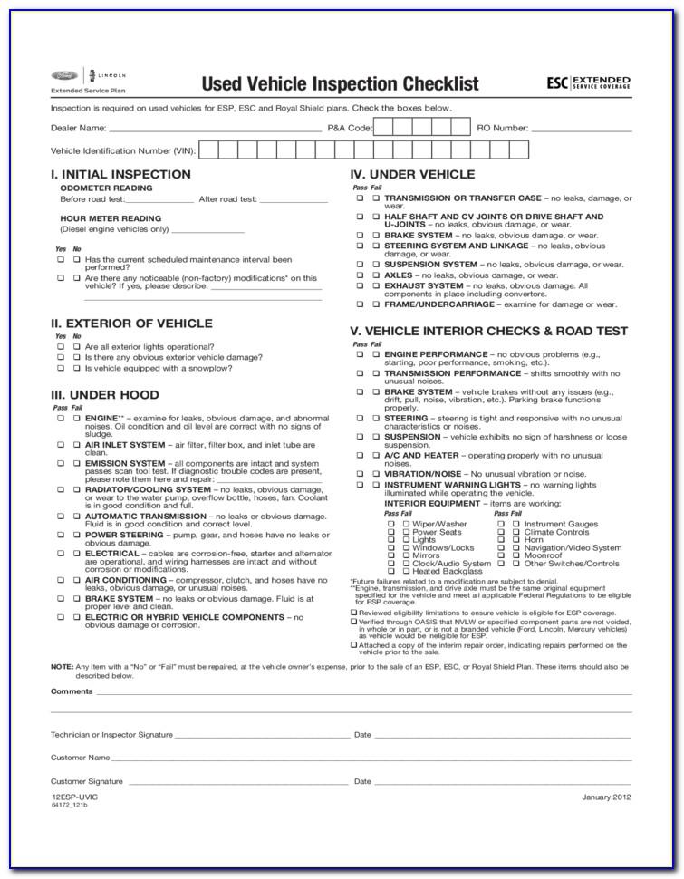 Commercial Vehicle Inspection Checklist Form Free Download