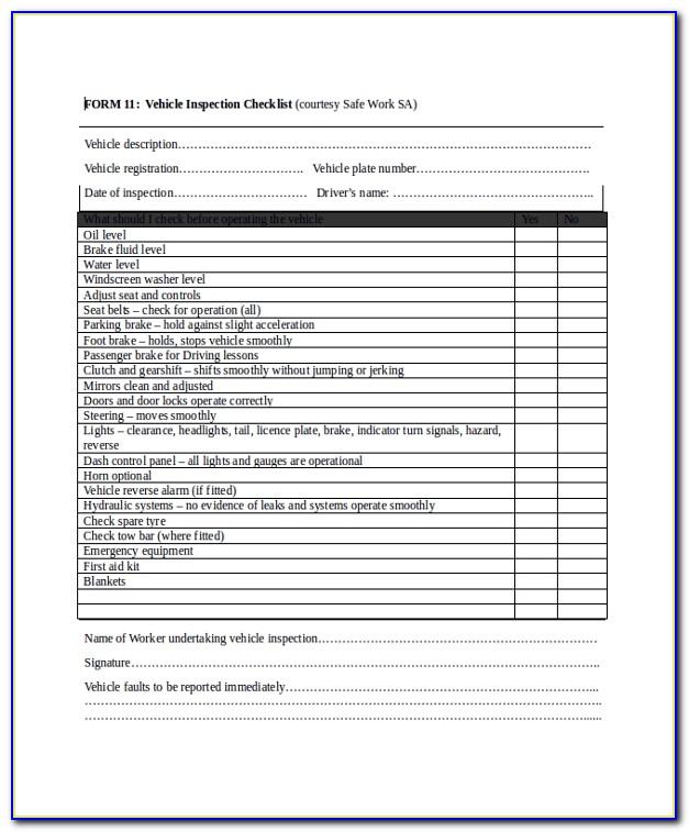 Daily Vehicle Inspection Sheet Template