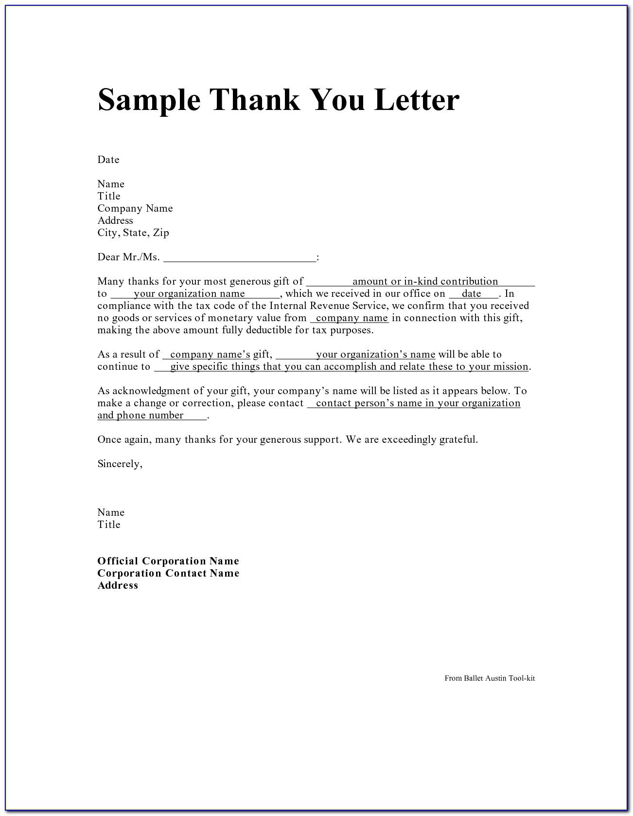 Donation Thank You Letter Template Pdf