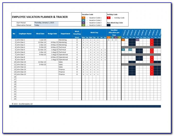 Employee Vacation Planner Template Excel 2016