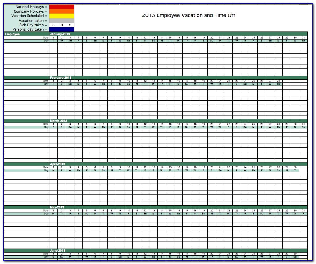Employee Vacation Tracking Calendar Template Excel
