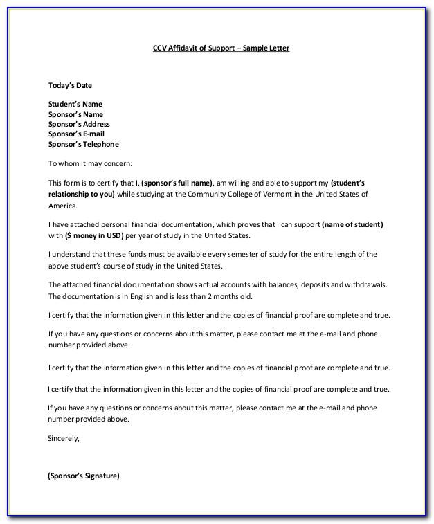 Example Affidavit Of Support Letter