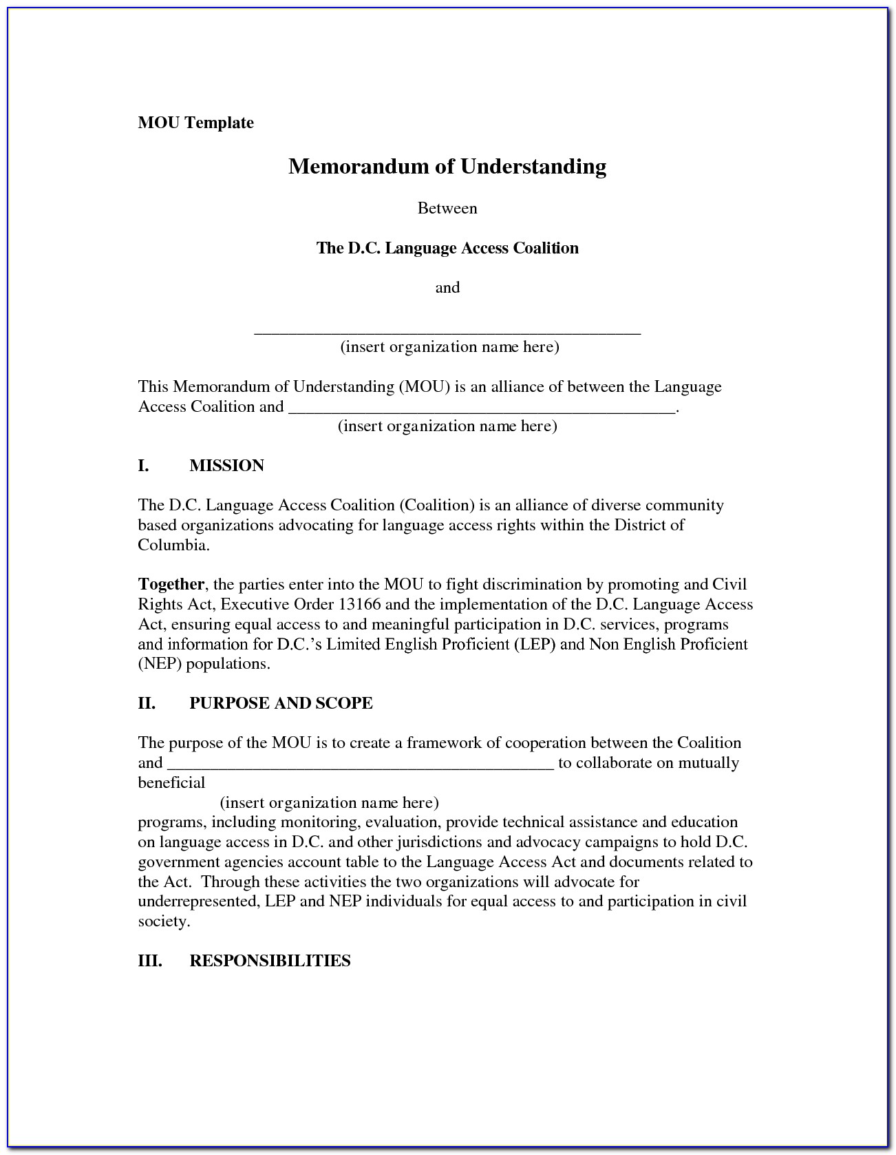 Example Memorandum Of Understanding Template