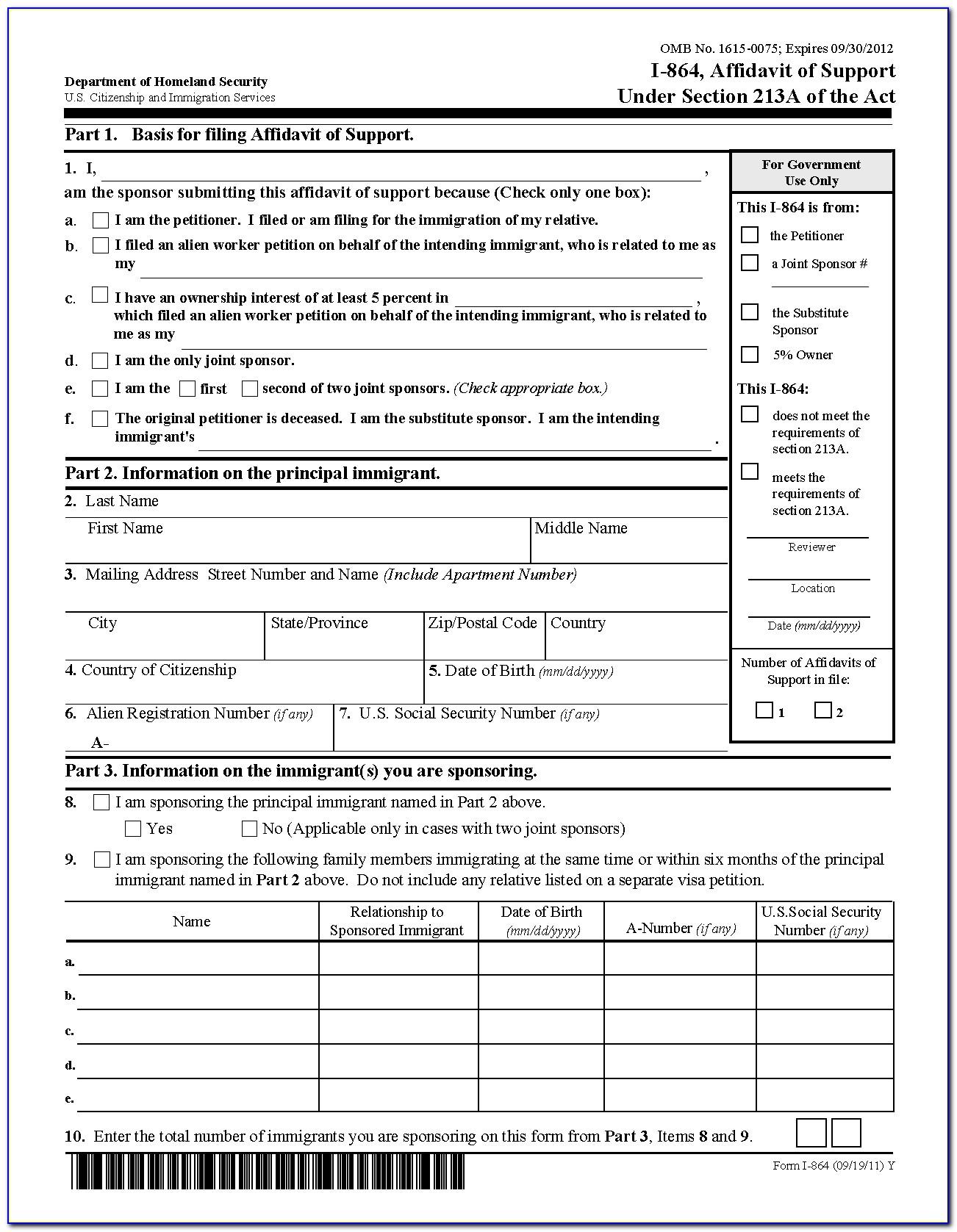 Forms Needed For Affidavit Of Support