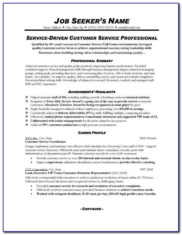 Free Resume Template For Customer Service