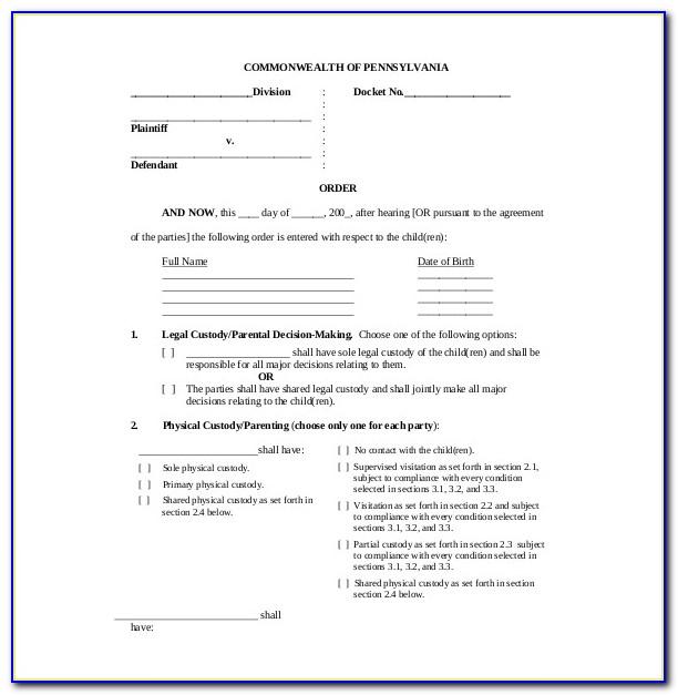 Legal Agreement Template For Child Custody