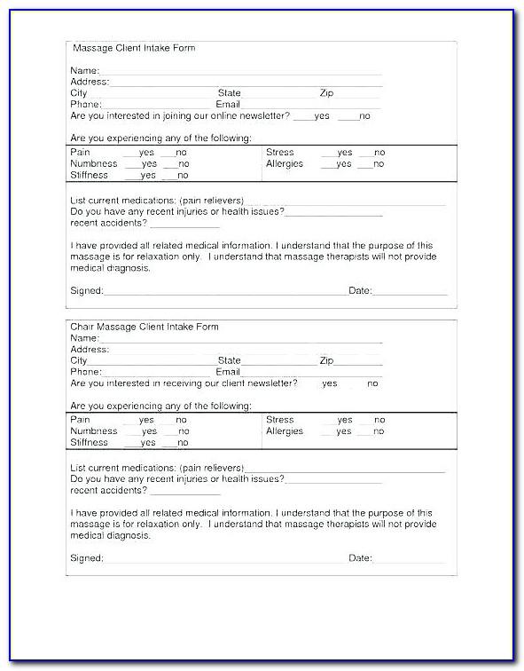 Massage Therapy Intake Form Sample