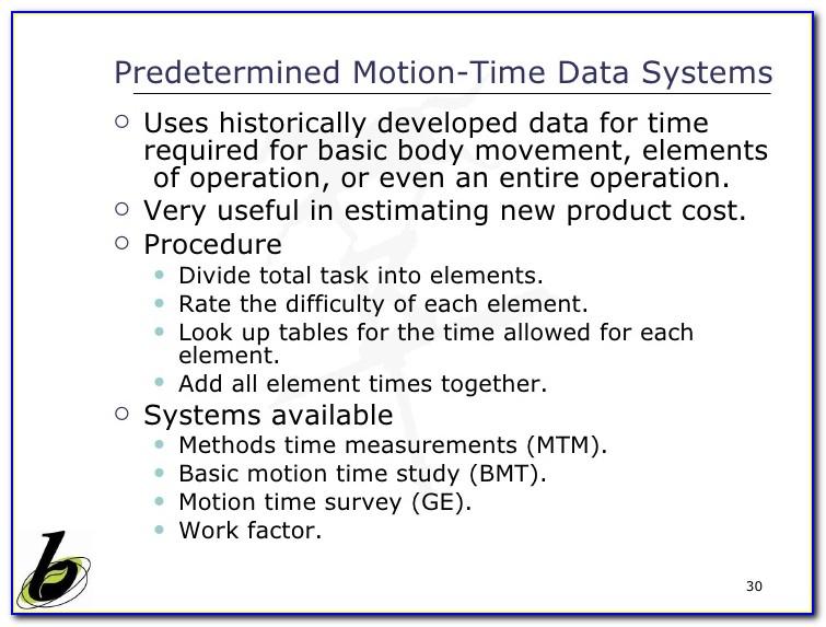 Predetermined Motion Time Study Example