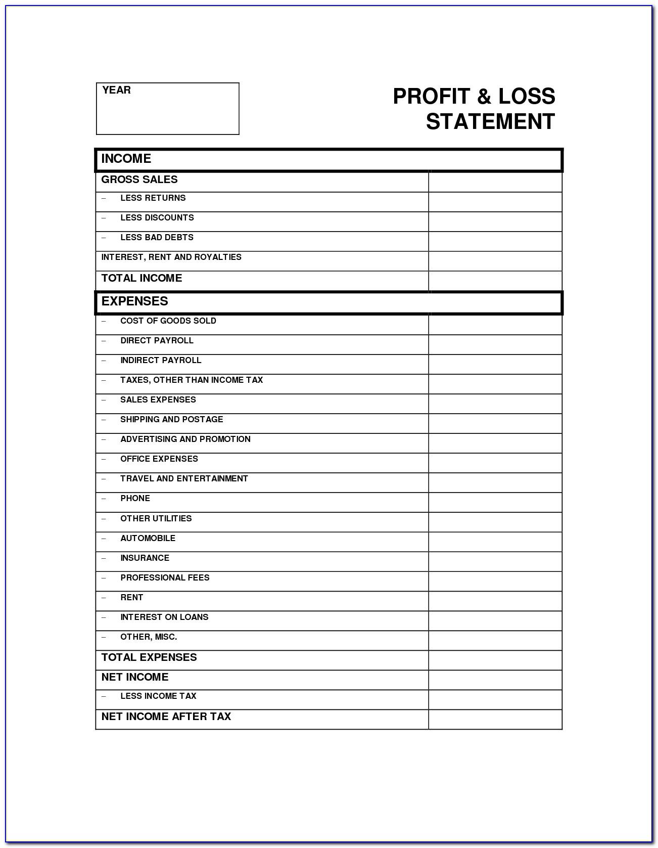 Profit And Loss Sheet Template Excel