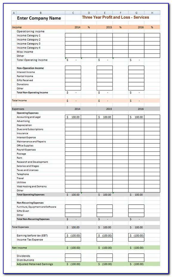 Profit And Loss Statement For Service Business Template