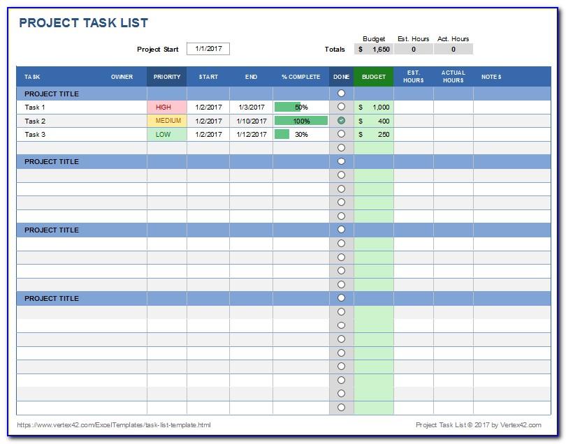 Project Task Management Excel Template
