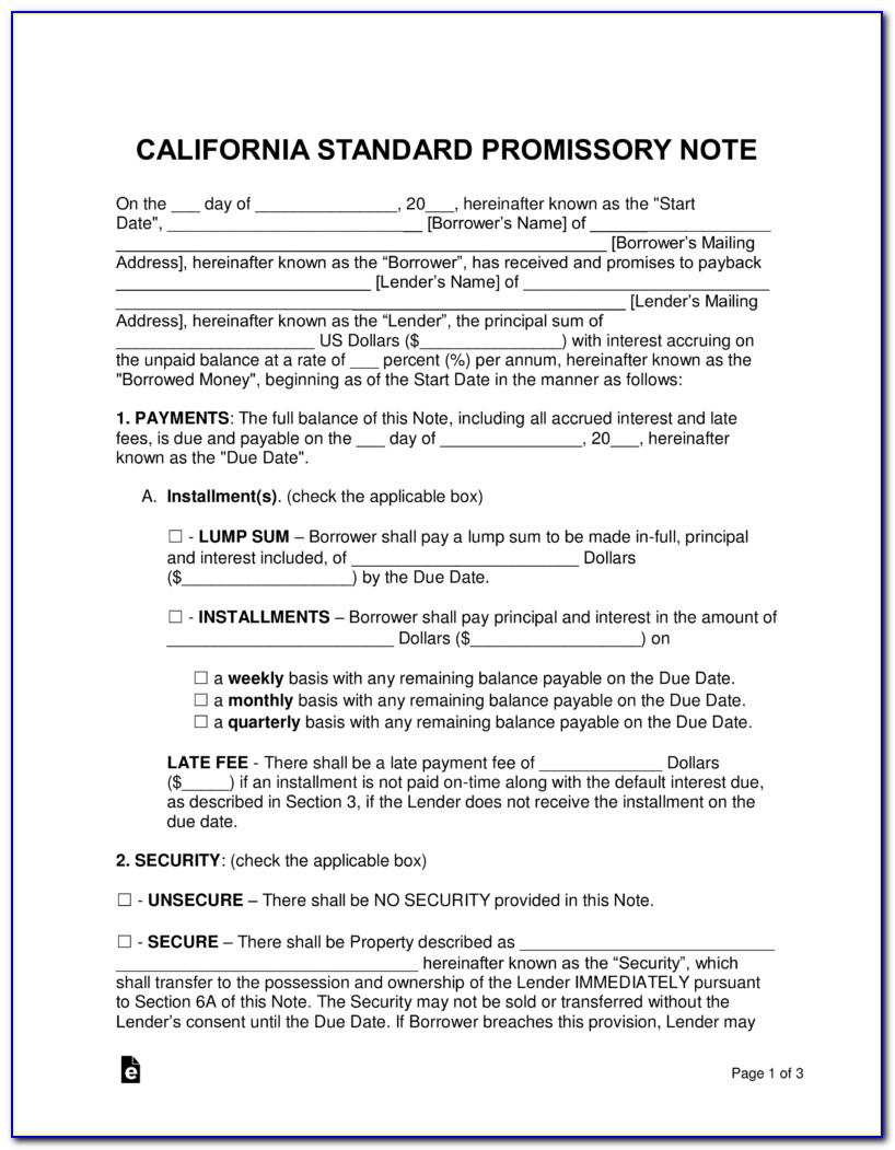 Promissory Note Template California Word