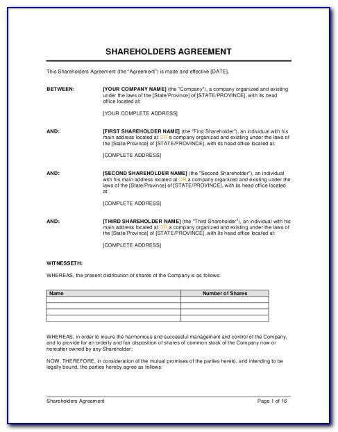 Sample Shareholders Agreement India