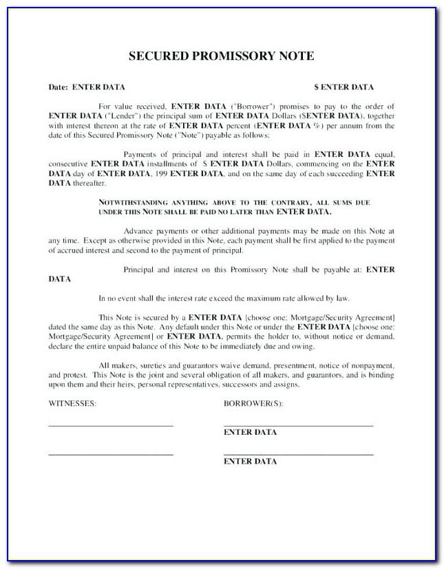 Secured Promissory Note Template Florida