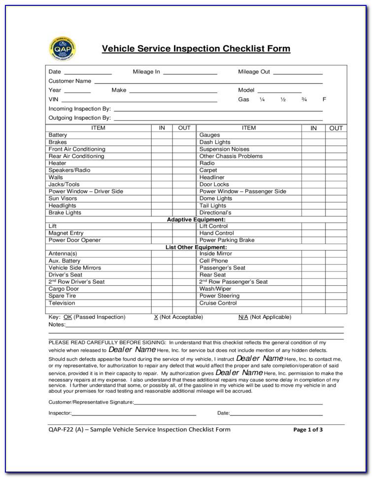 Straight Truck Pre Trip Inspection Checklist Form