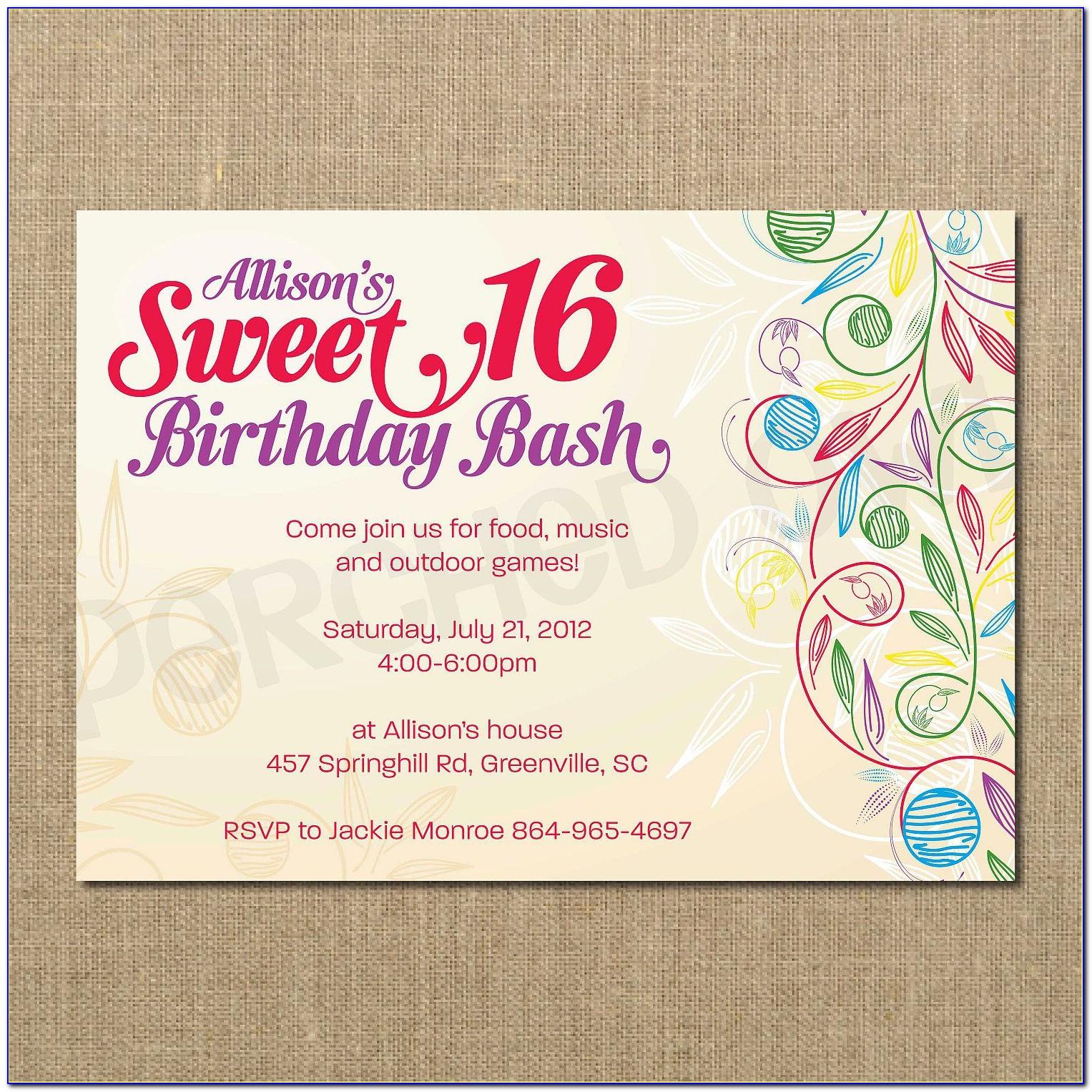 Sweet 16 Invitation Cards Free