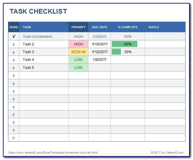 Task Spreadsheet Template Excel