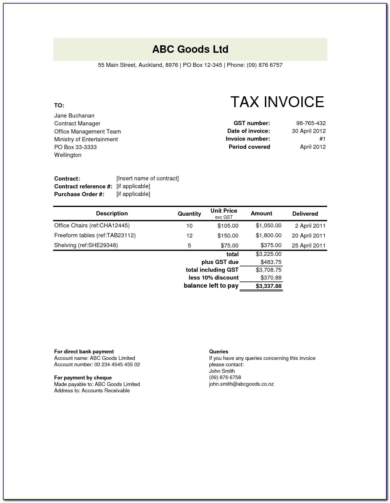 Tax Invoice Format Word Uae
