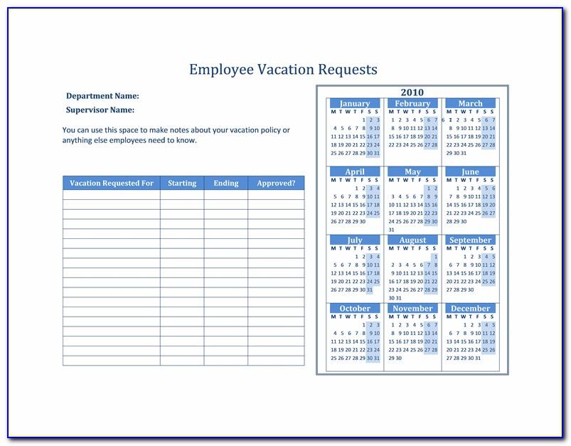 Team Vacation Calendar Template Excel