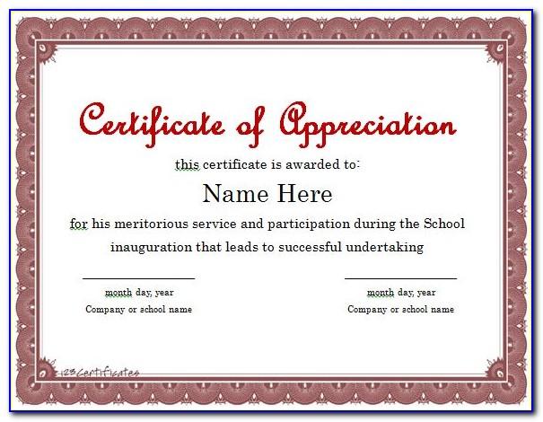 Template For Certificate Of Appreciation Free