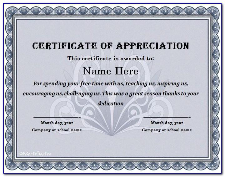 Template For Certificate Of Appreciation