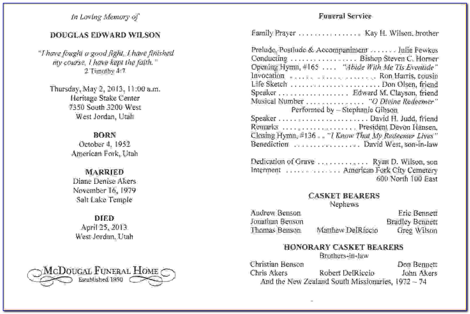 Template For Funeral Service Program
