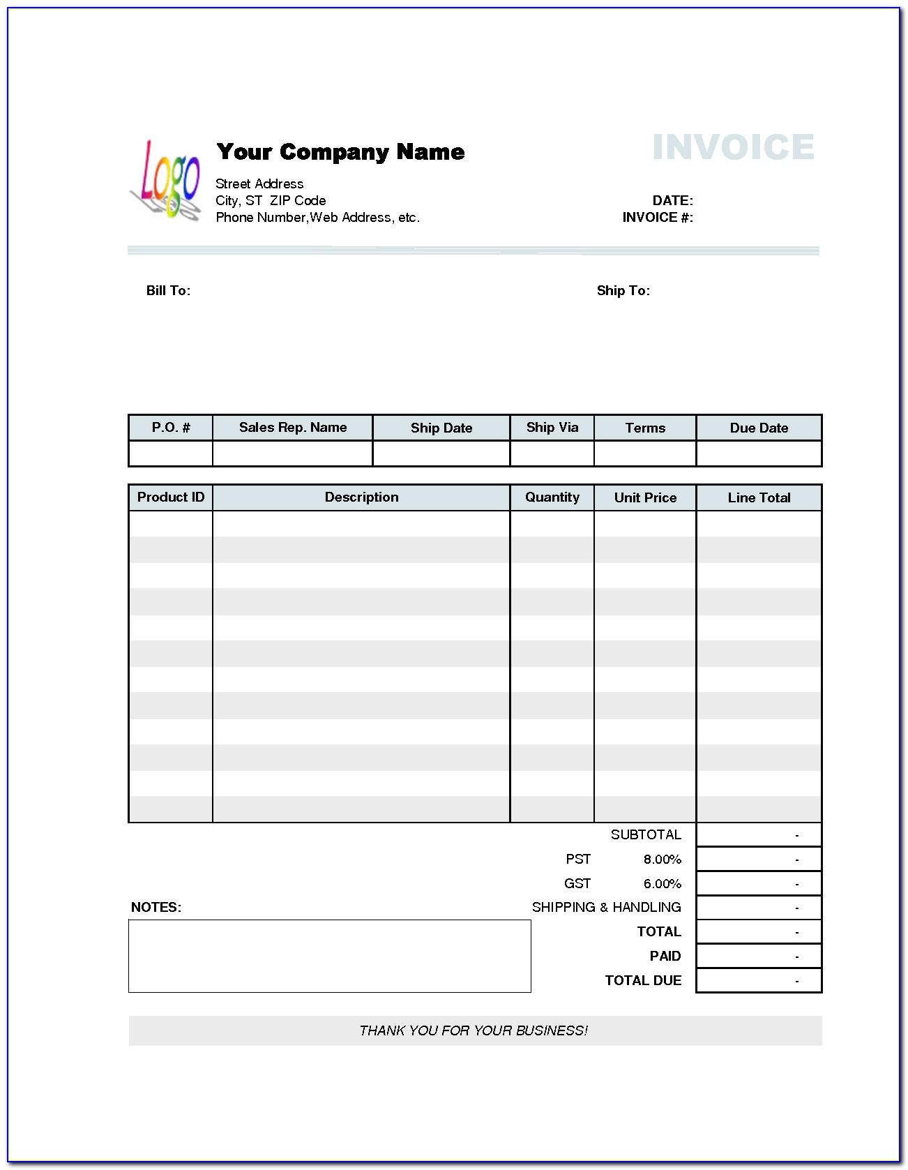 Template For Invoices Microsoft Office