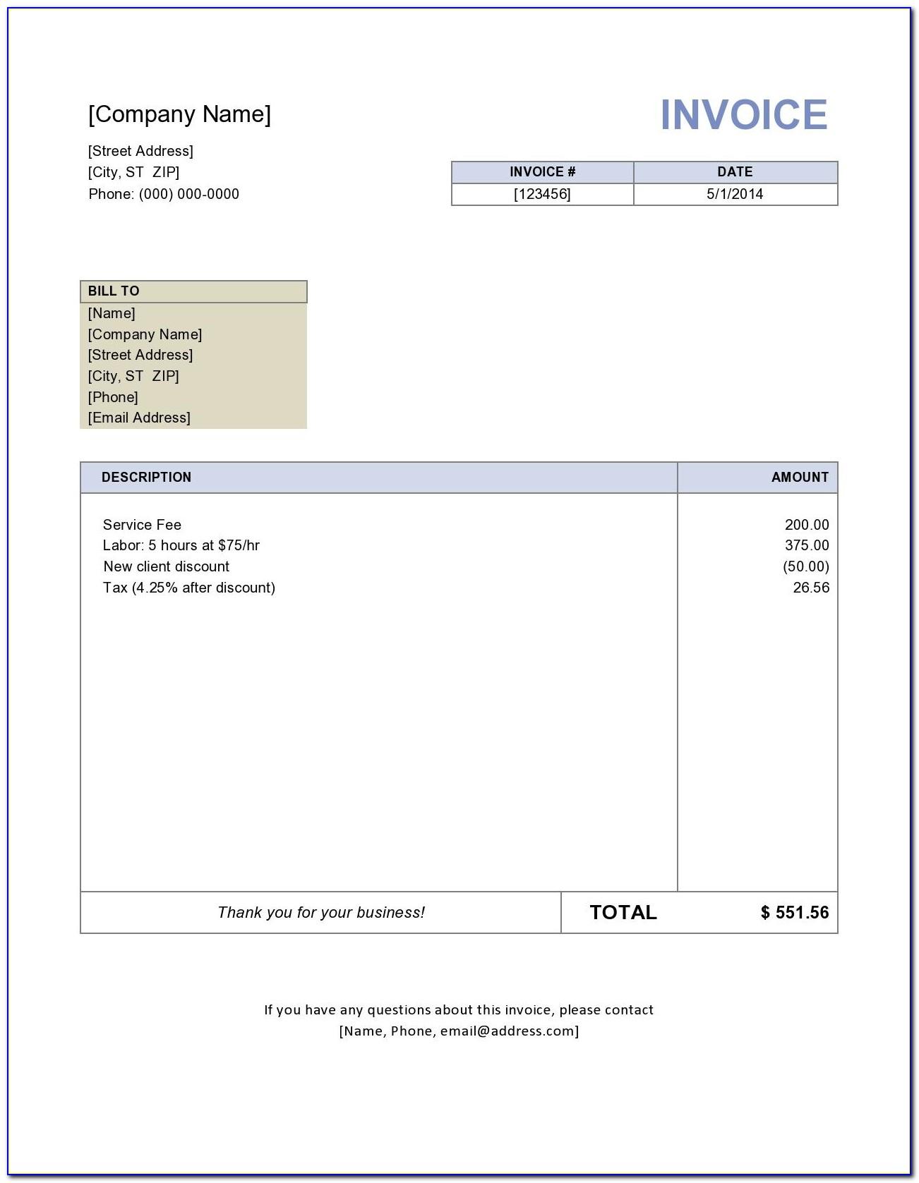 Template For Invoices Microsoft Word