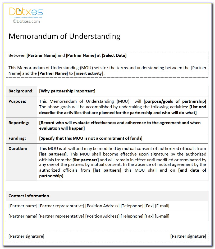Template For Memorandum Of Understanding In Business
