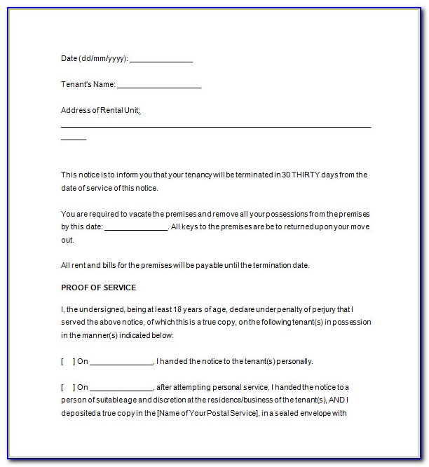 Template For Notice Of Intent To Vacate