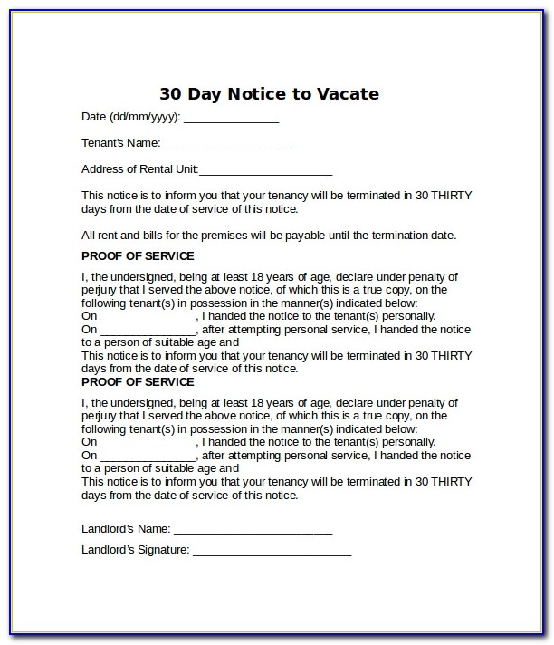 Template For Notice To Vacate From Landlord