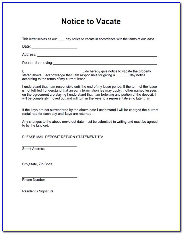 Template For Notice To Vacate Uk