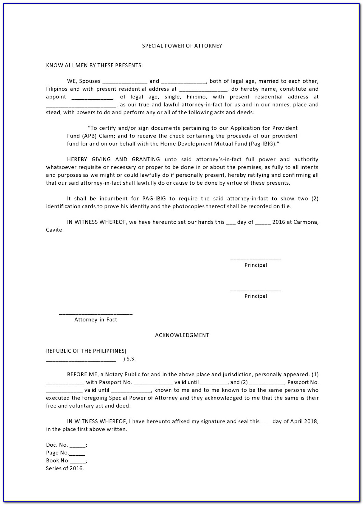 Template For Power Of Attorney For Child