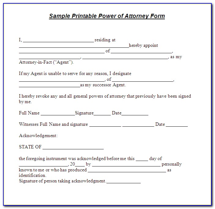 Template For Power Of Attorney Form