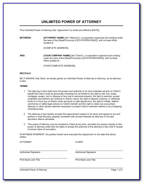 Template For Power Of Attorney Uk