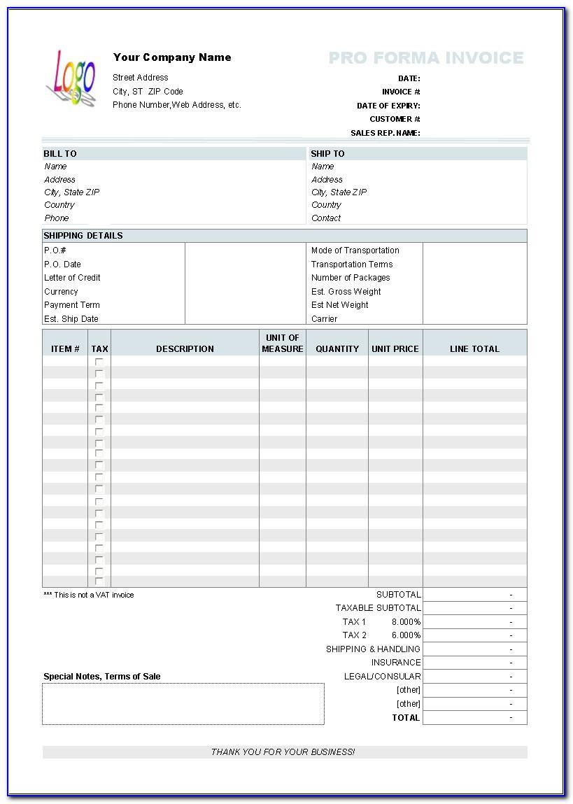 Template For Service Invoice Excel