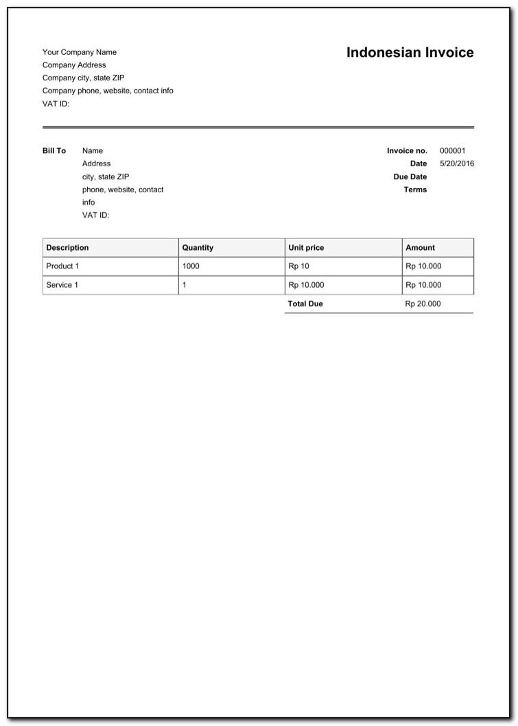Template Invoice Excel 2010