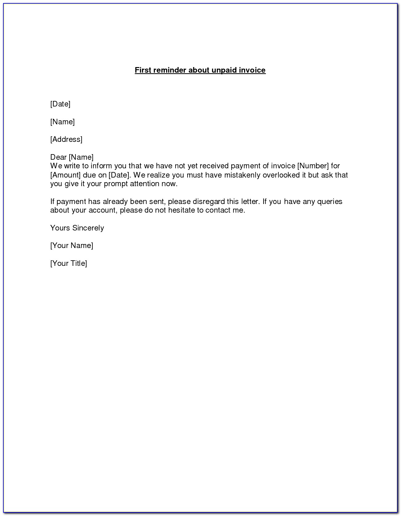 Template Letter For Outstanding Invoice