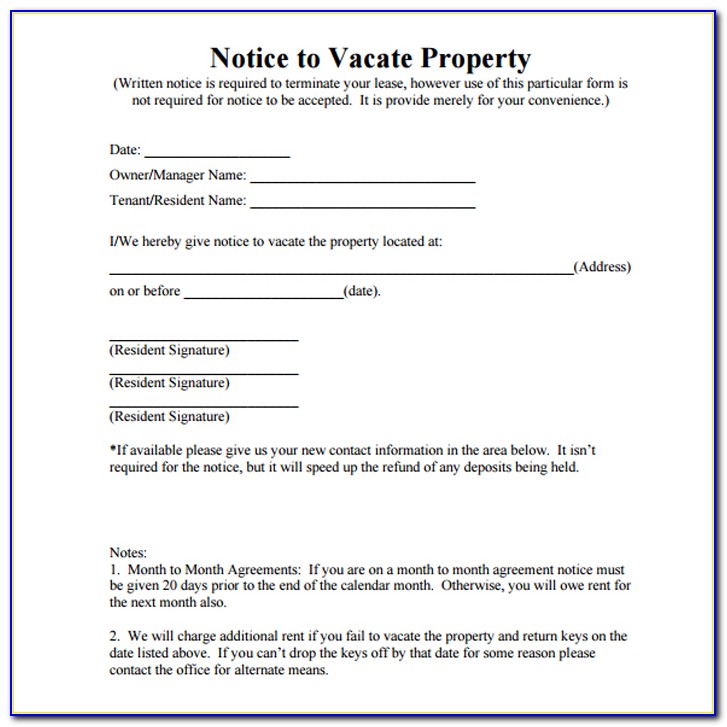 Template Notice To Vacate Rental Property