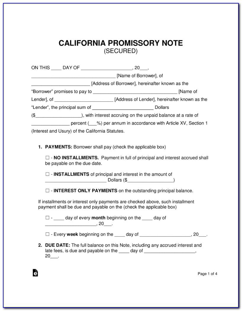 Template Promissory Note California