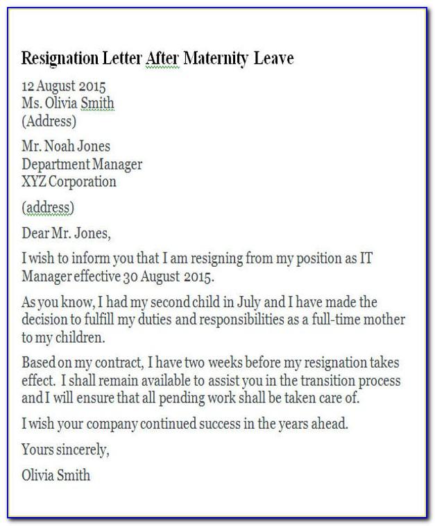 Template Resignation Letter After Maternity Leave Uk
